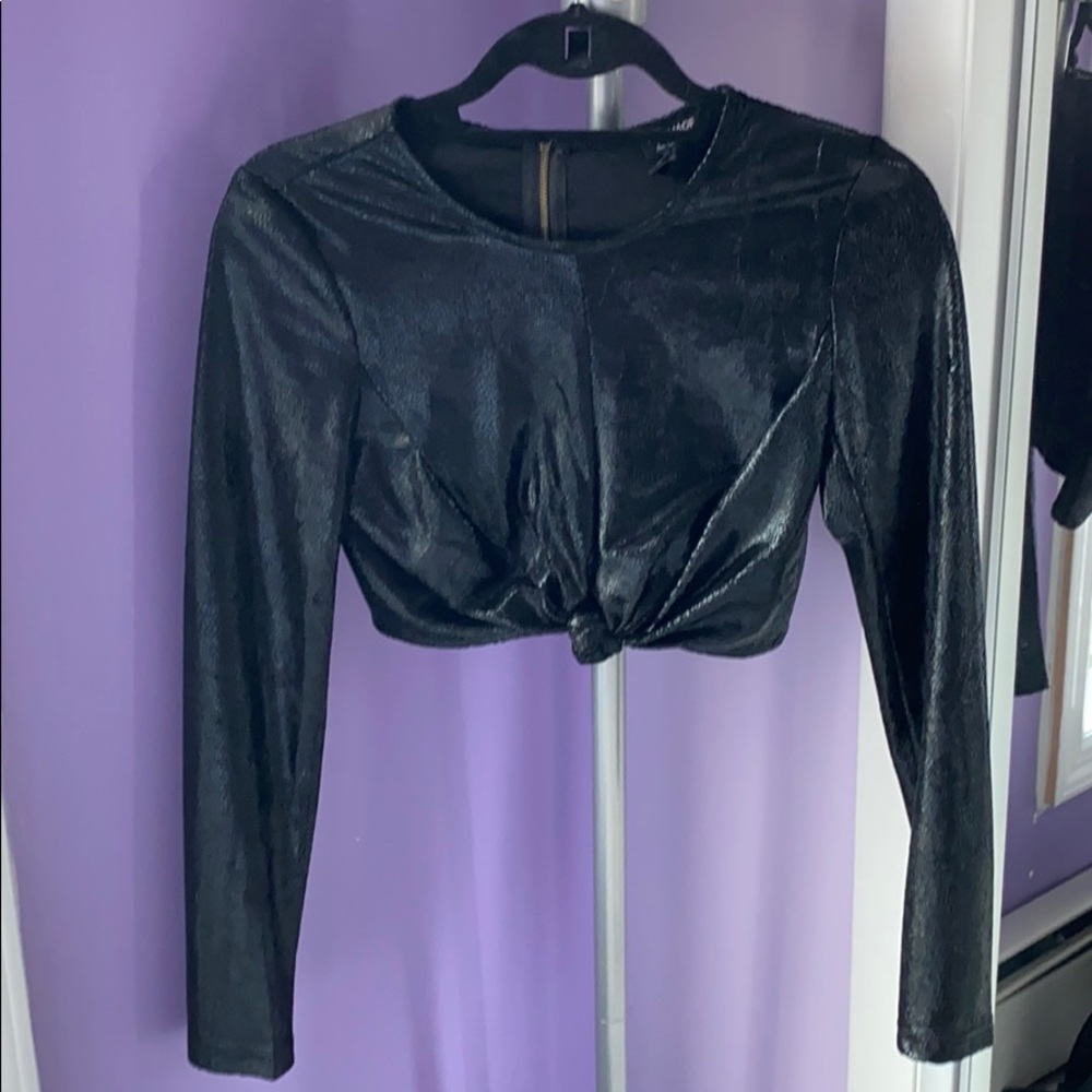 Faux black snake skin tie crop top
